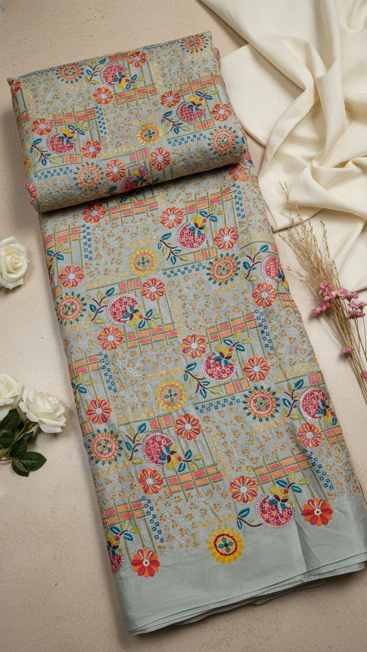 Embroidery Elegant Highlight Crepe Fabric