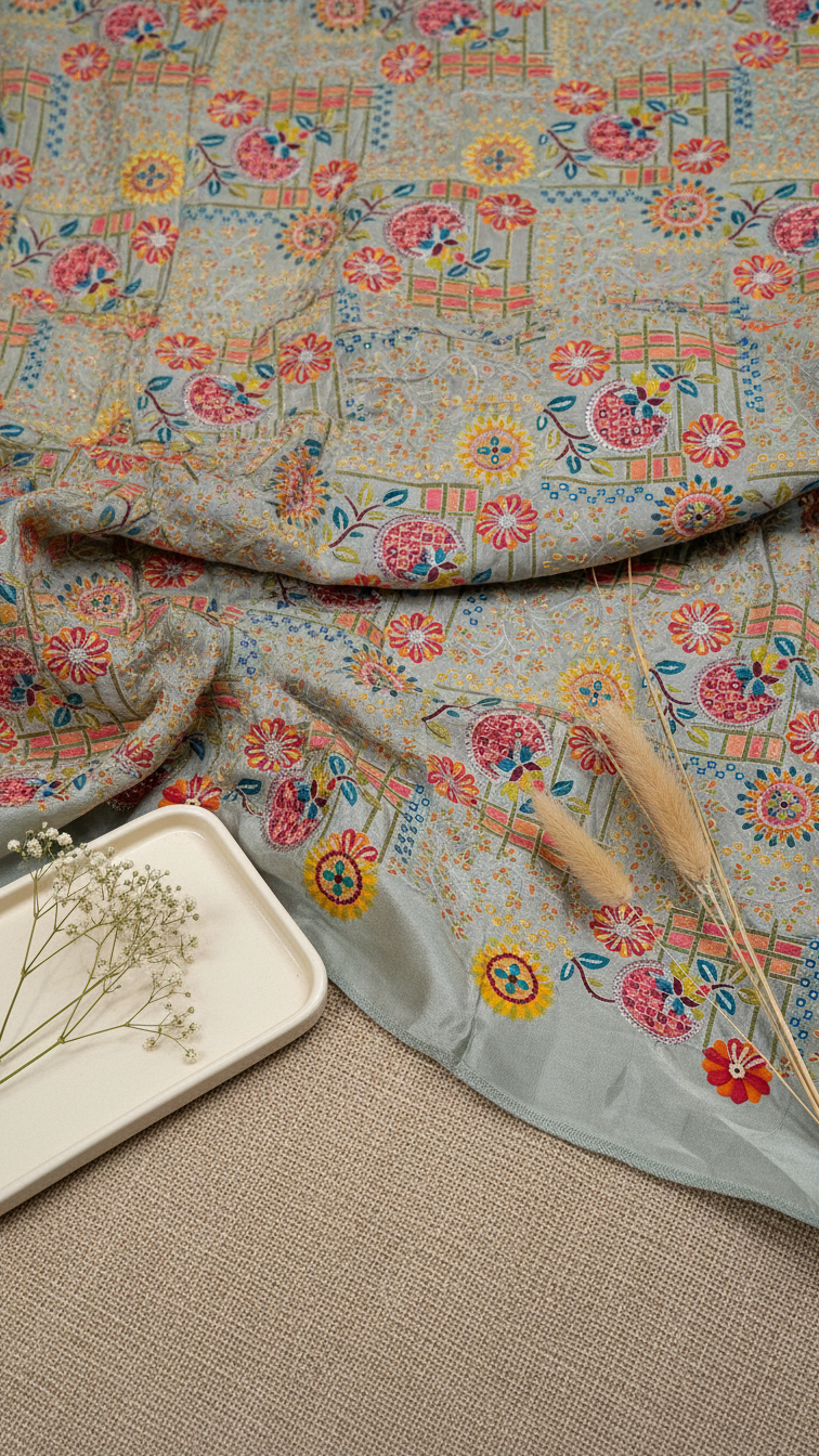 Embroidery Elegant Highlight Crepe Fabric