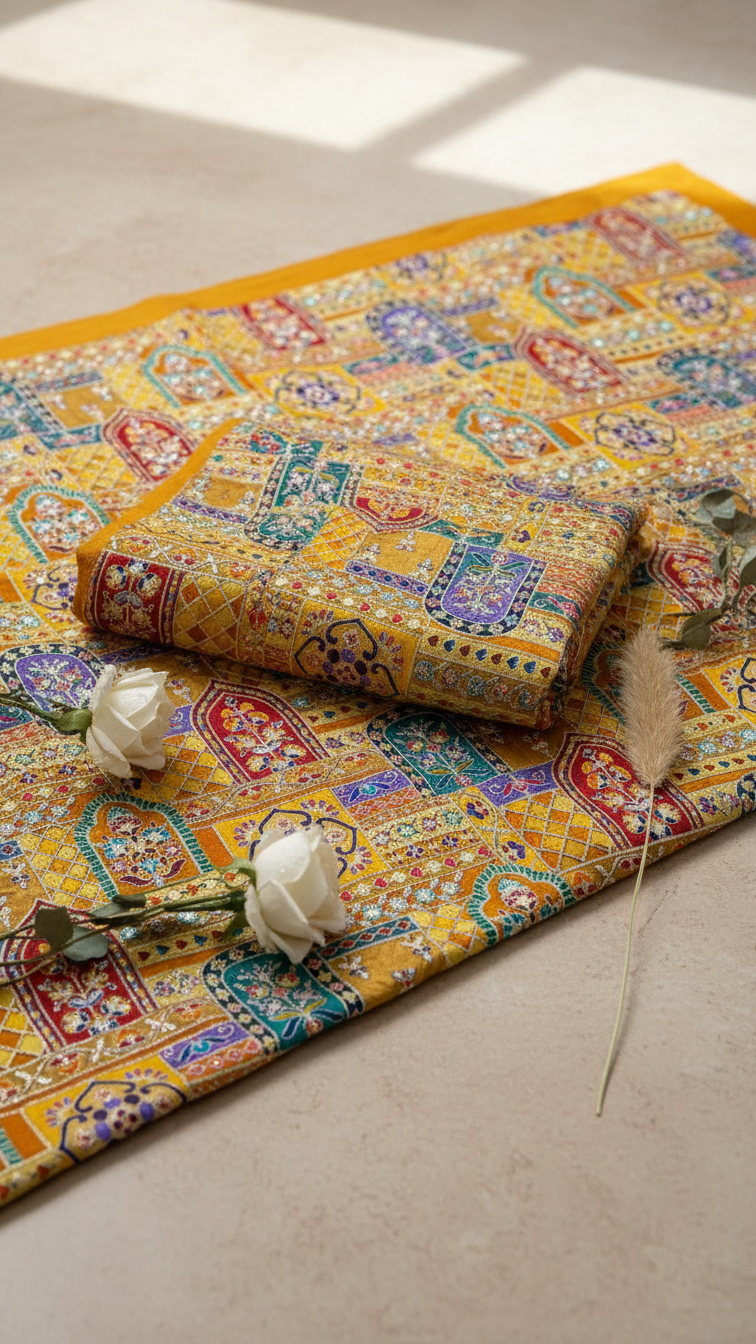 Embroidered With Sequins Kurta Only Fabric