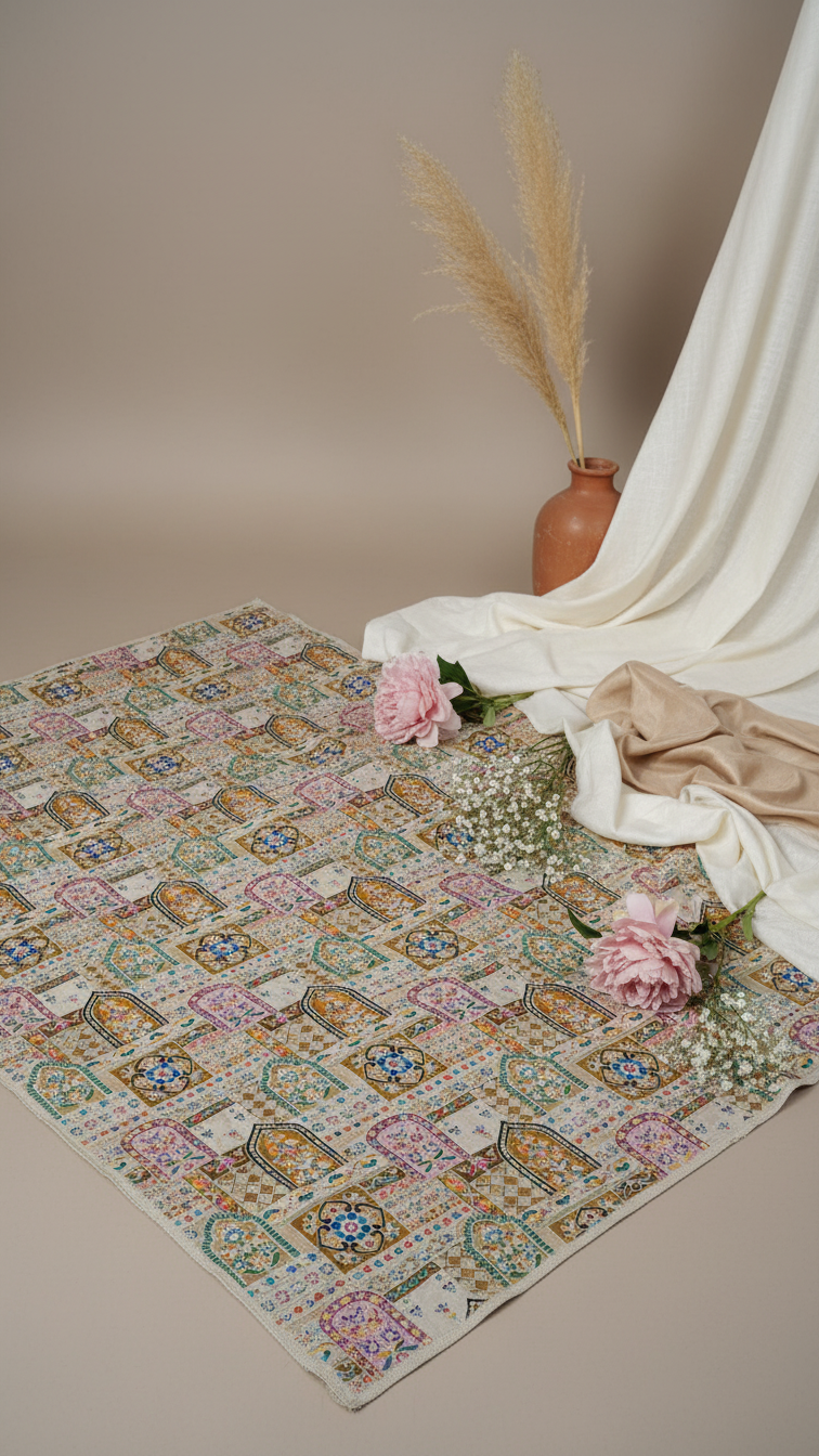 Light Sand Gold Embroidery Crepe Fabric