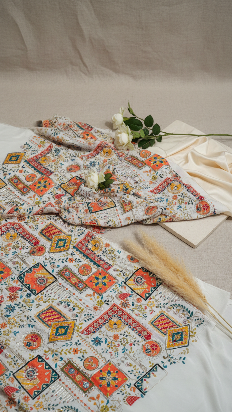 Embroidery Crepe Kurta Only Fabric