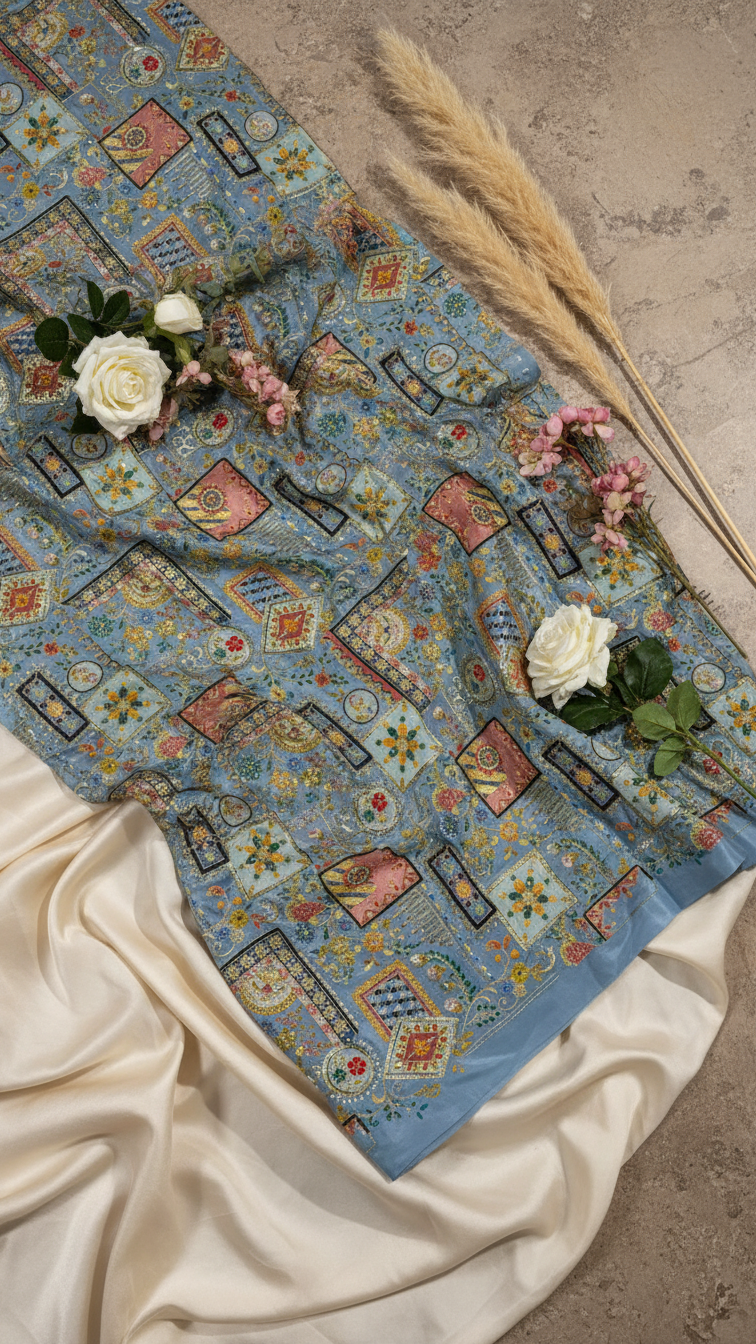 Designer Floral Position Printed Nehru Koti Only Fabric