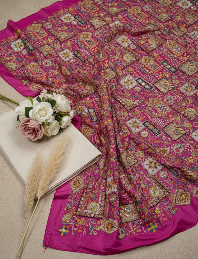 Embroidery Crepe Kurta Only Fabric