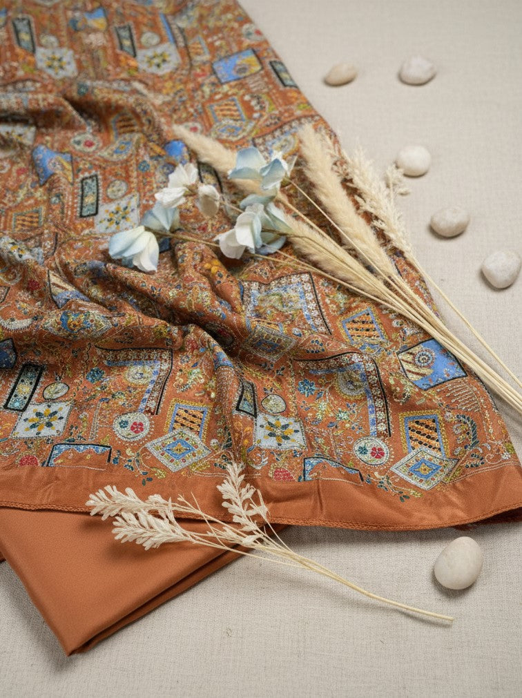 Position Print Embroidery Crepe Fabric