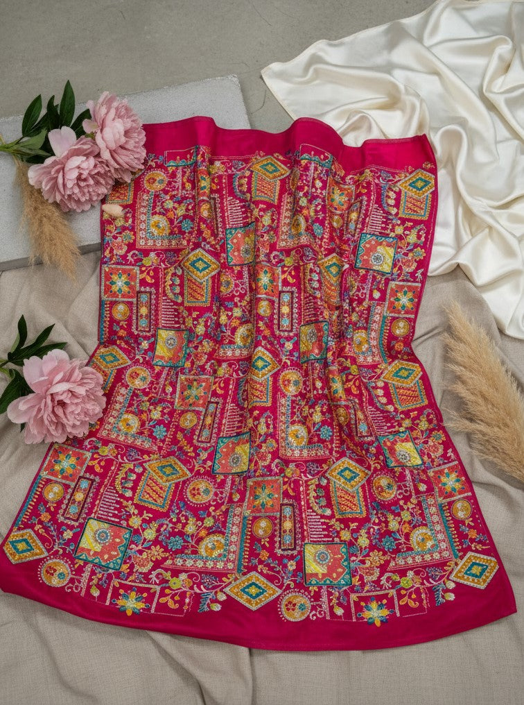 Position Print Embroidery Crepe Fabric