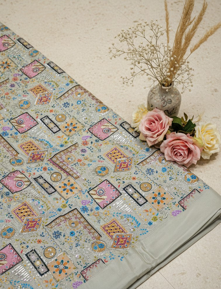 Designer Floral Position Printed Nehru Koti Only Fabric