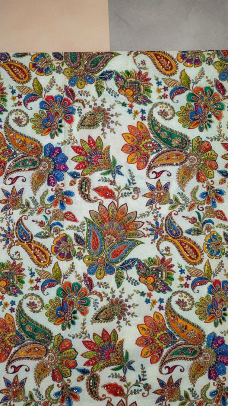 Position Print Floral Crepe Lehenga Set Only Fabric