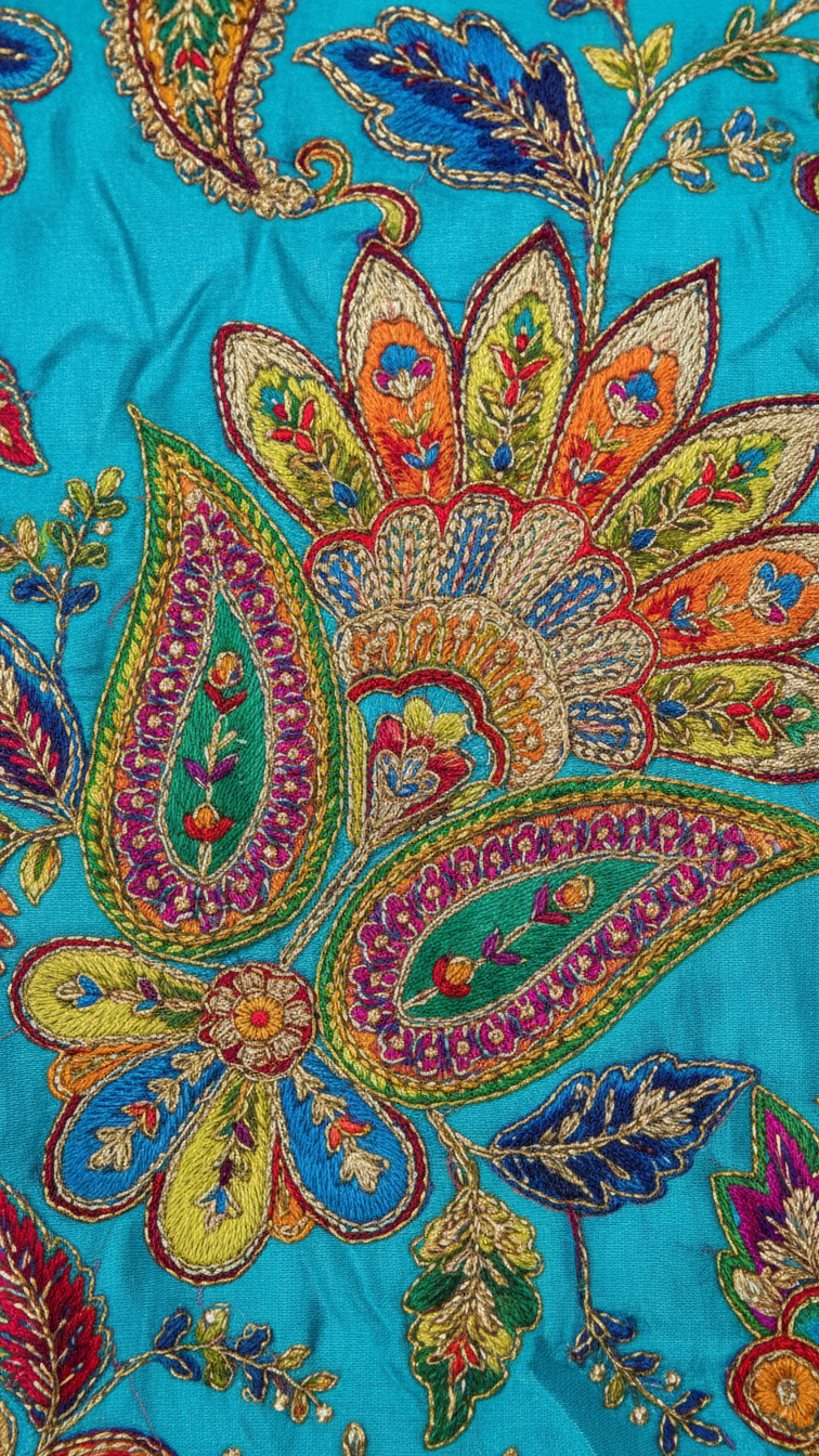 Men's Multicolor Crepe Position Print embroidery Kurta Only Fabric