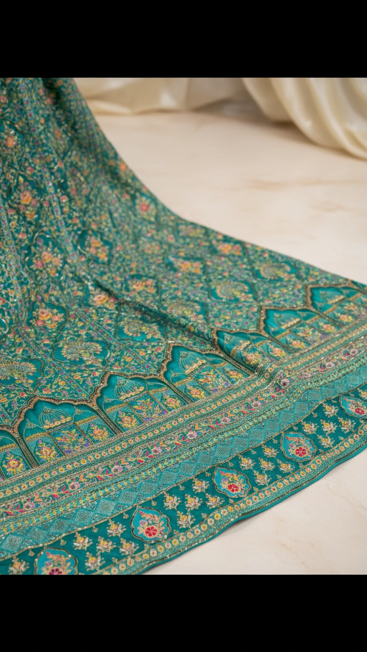 Rama Embroidered Bridal Lehenga Set Only Fabric