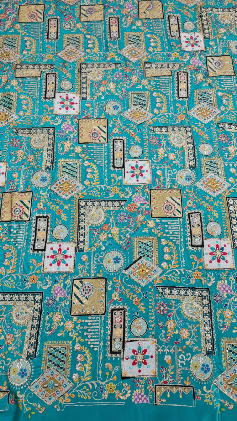 Embroidery Crepe Kurta Only Fabric
