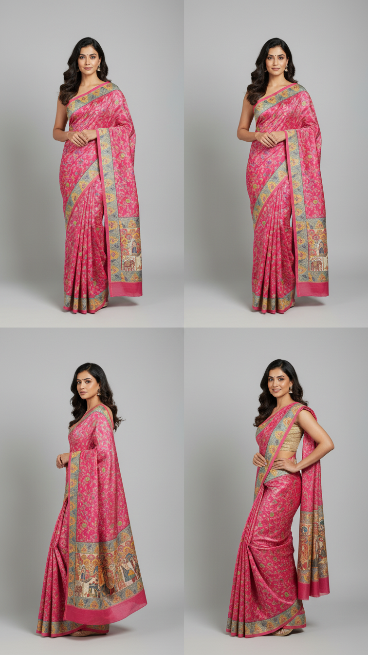 Dola silk Rani jacquard viscose Saree with Multicolor Floral Border