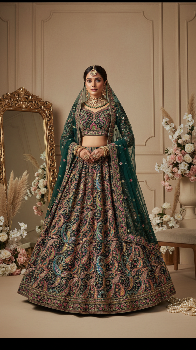 Black Colour Pure Crepe Position Print Lehenga Set Only Fabric