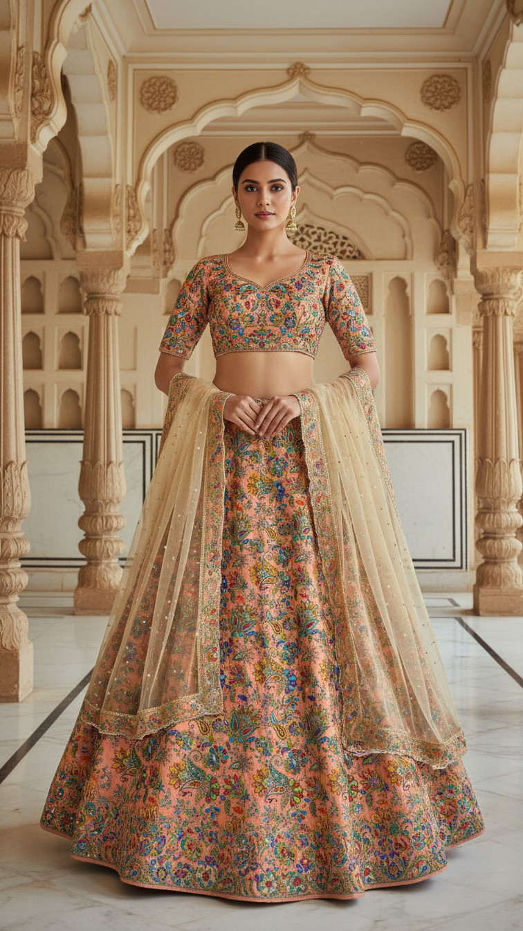 Position Print Floral Crepe Lehenga Set Only Fabric