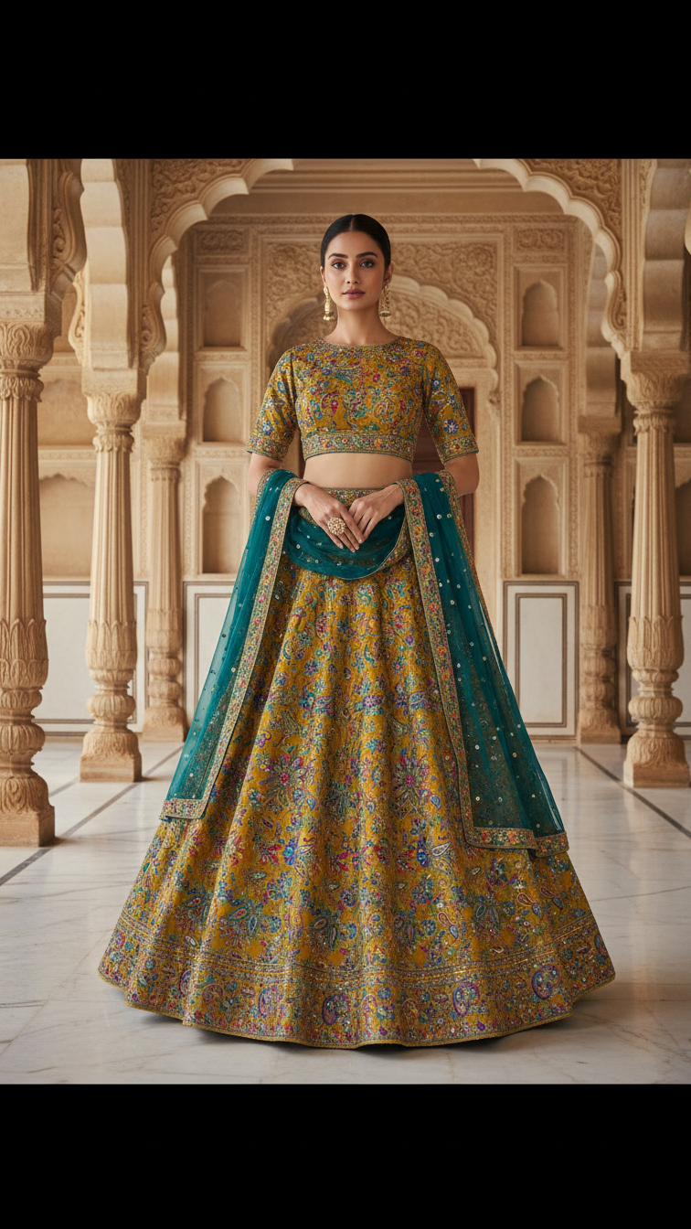 Position Print Floral Crepe Lehenga Set Only Fabric