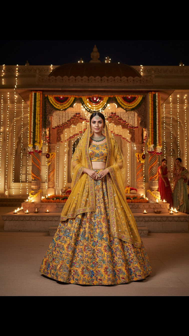 Position Print Floral Crepe Lehenga Set Only Fabric