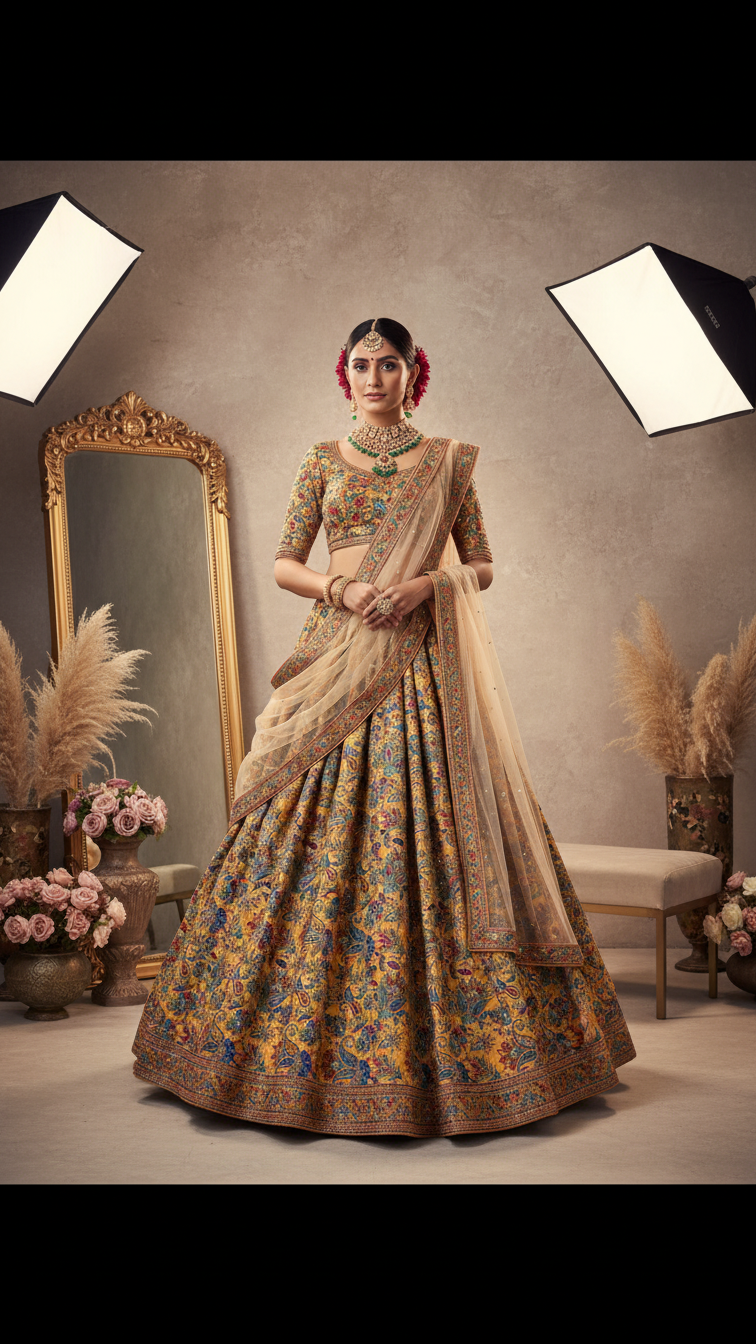 Position Print Floral Crepe Lehenga Set Only Fabric