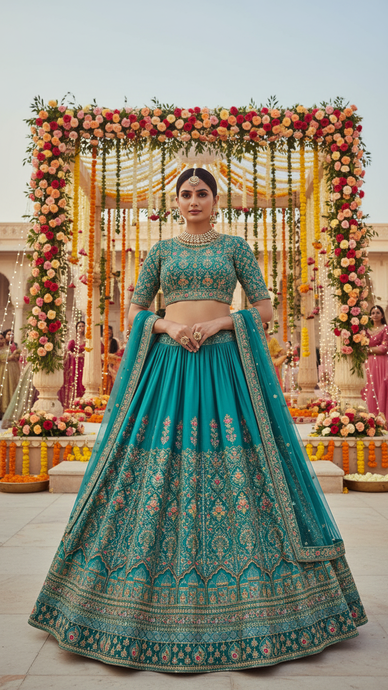 Rama Embroidered Bridal Lehenga Set Only Fabric