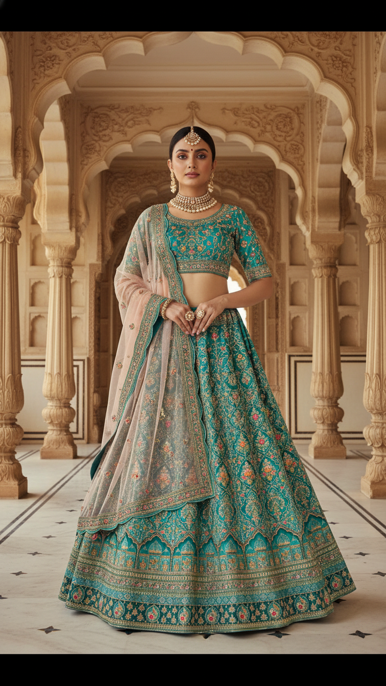 Rama Embroidered Bridal Lehenga Set Only Fabric