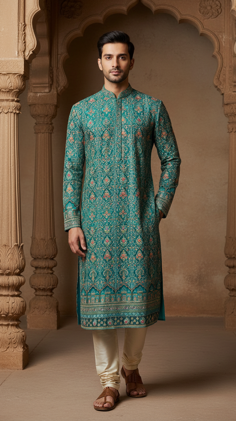 Rama Position Print Crepe Kurta Fabric Only