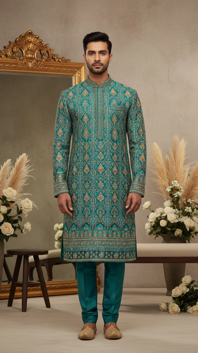 Rama Position Print Crepe Kurta Fabric Only