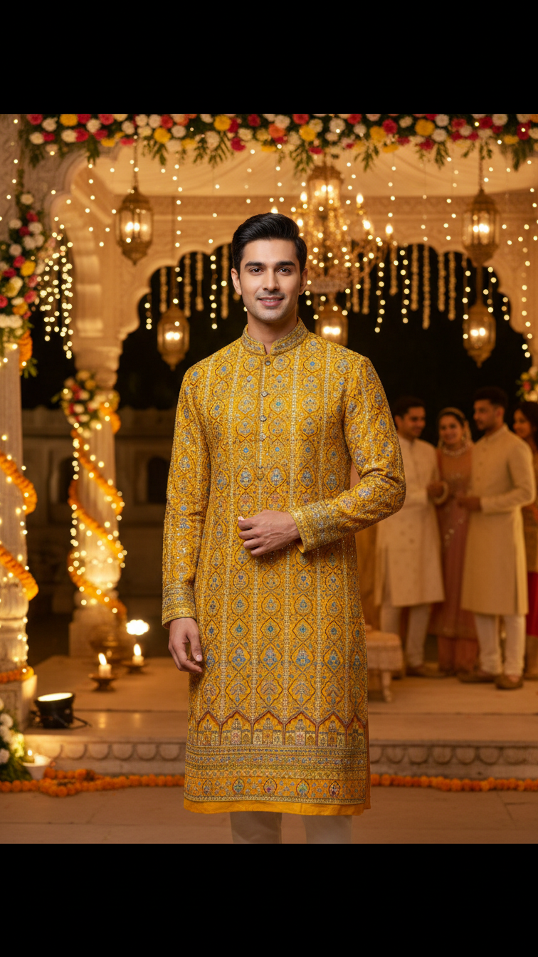 Royal Mustad Position Print Crepe Kurta Fabric Only