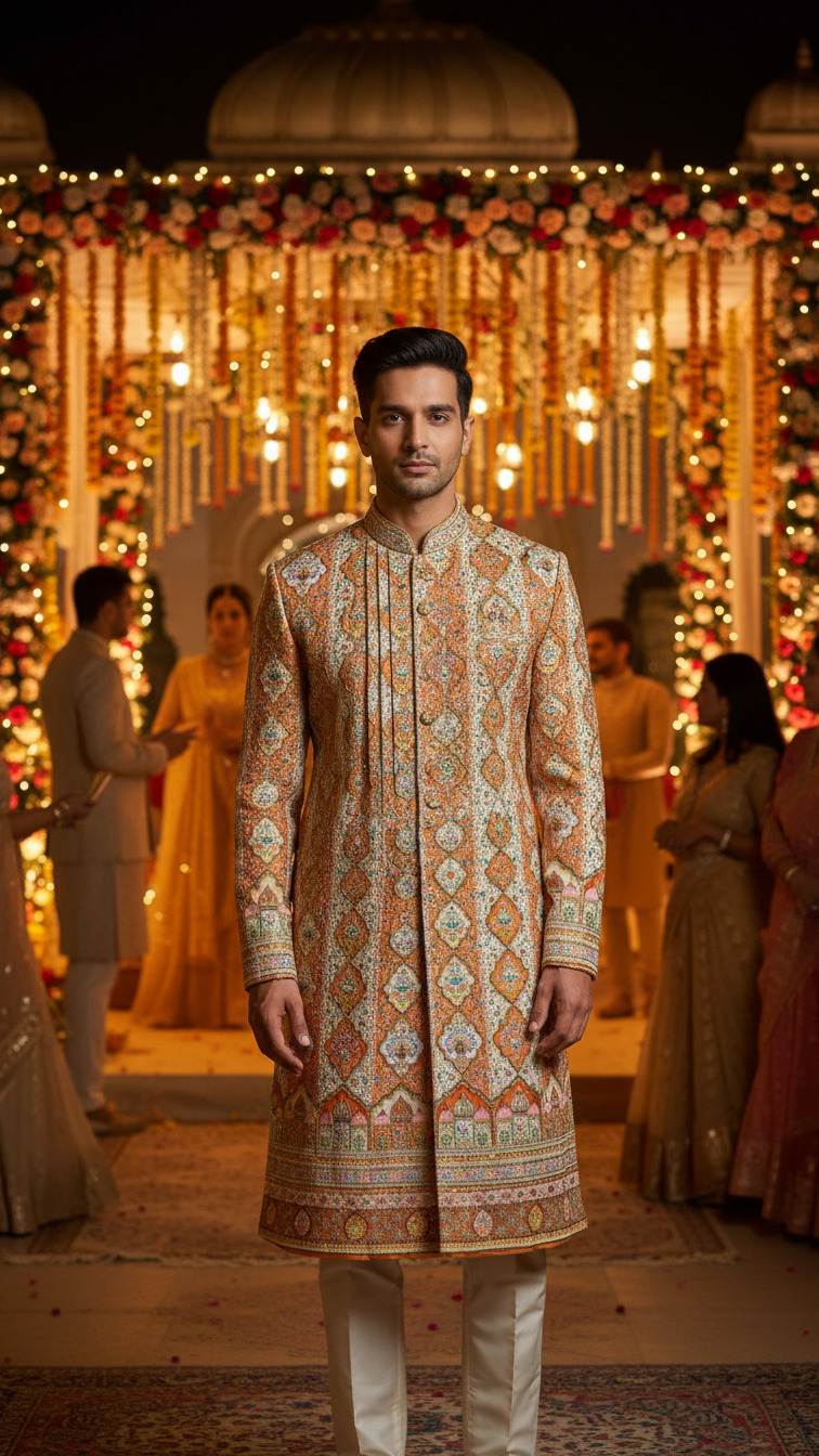 Warm Beige Position Print Crepe Kurta Fabric Only