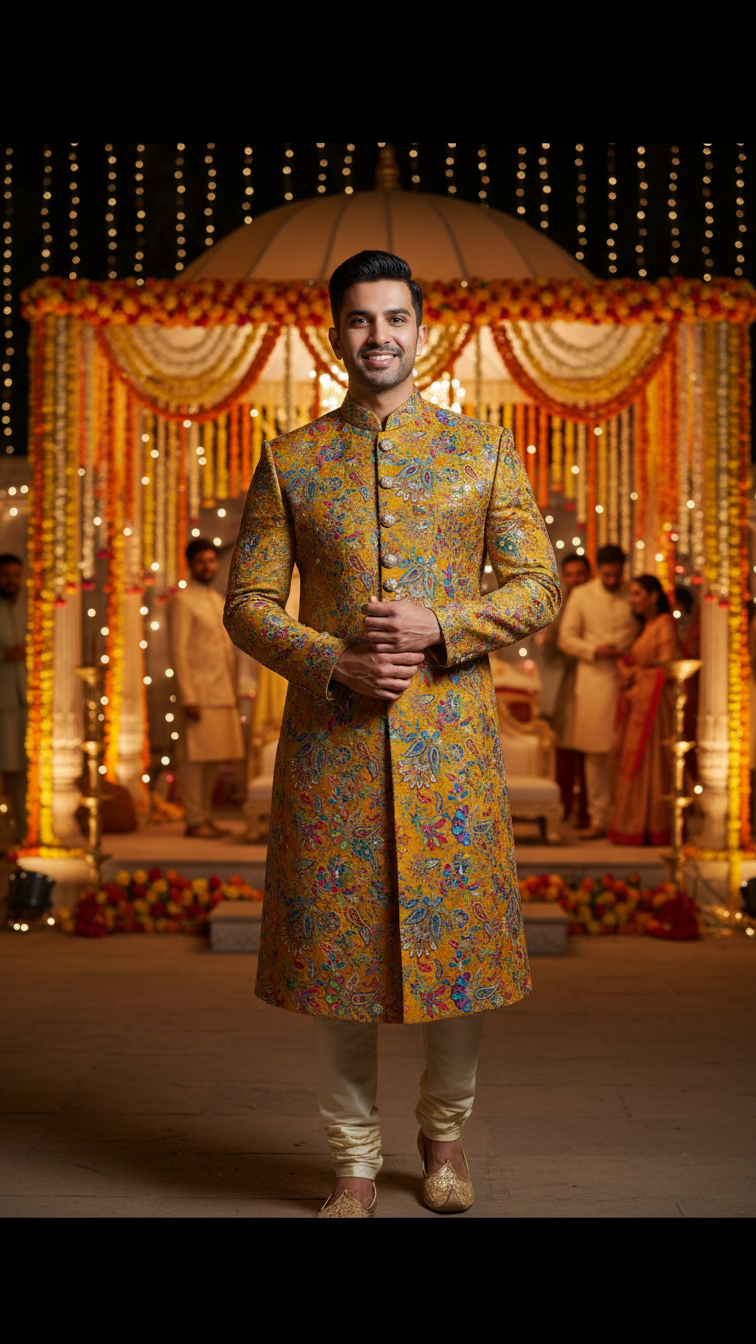 Men's Multicolor Crepe Position Print embroidery Kurta Only Fabric