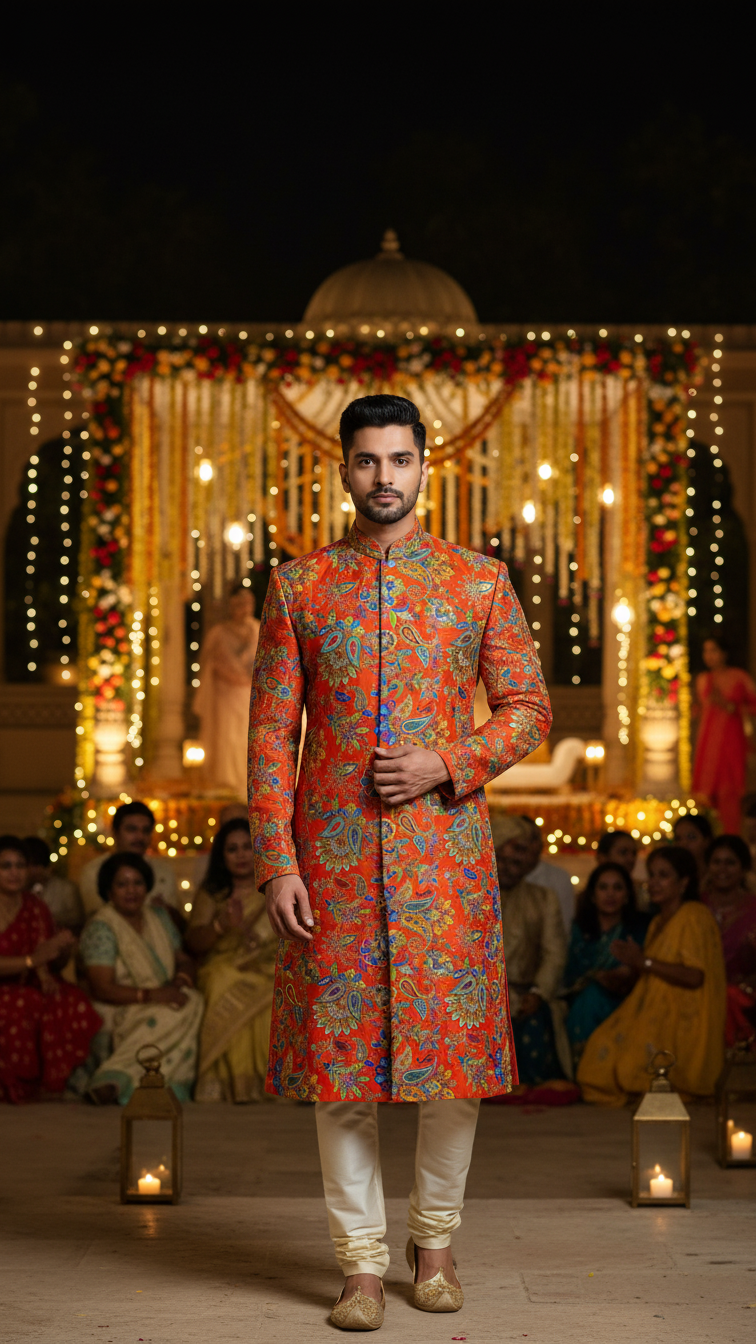 Men's Multicolor Crepe Position Print embroidery Kurta Only Fabric