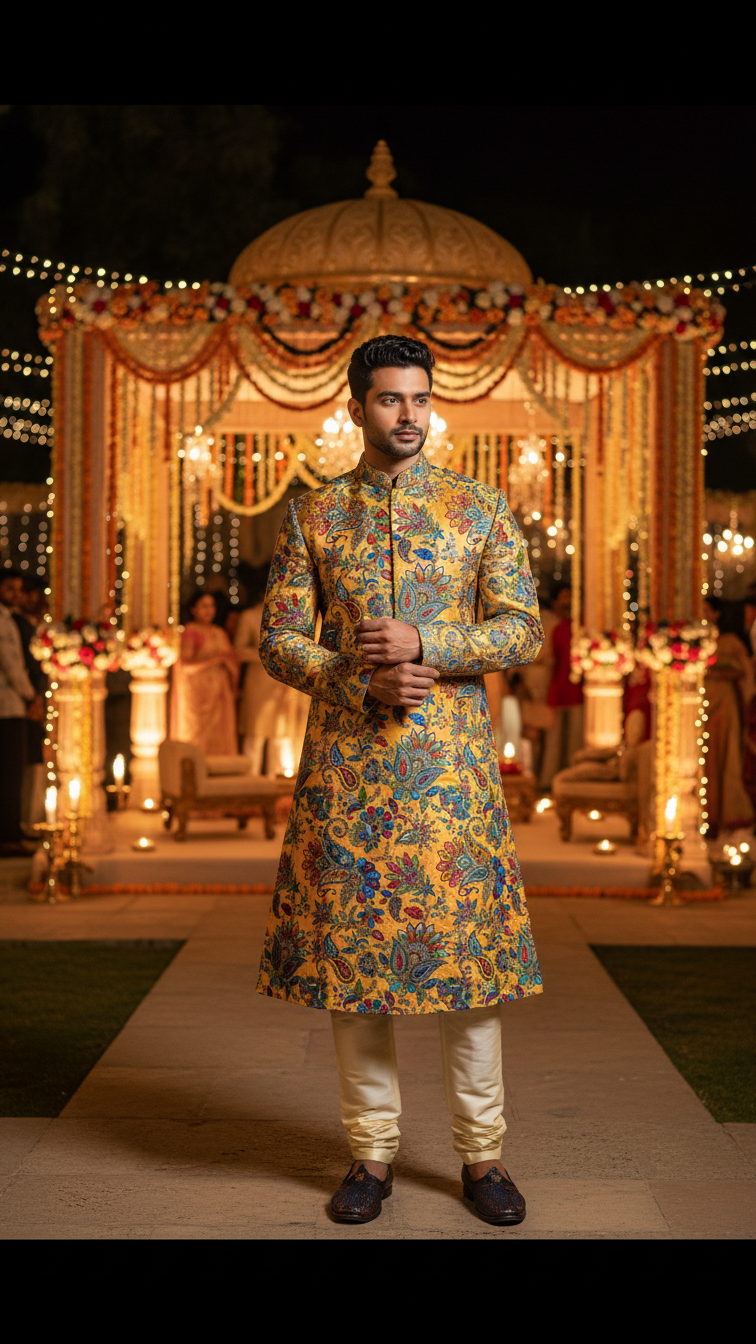 Men's Multicolor Crepe Position Print embroidery Kurta Only Fabric