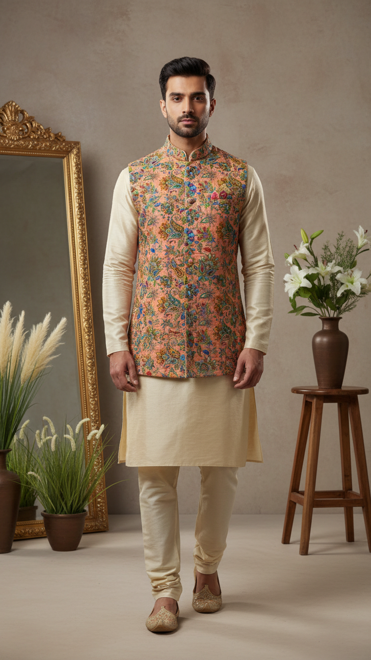 Embroidery Position Print Casual Koti Only Fabric