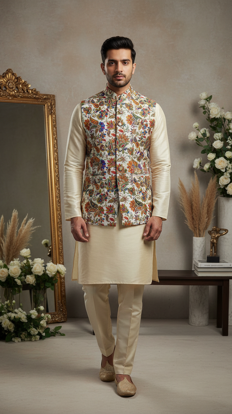 Embroidery Position Print Casual Koti Only Fabric