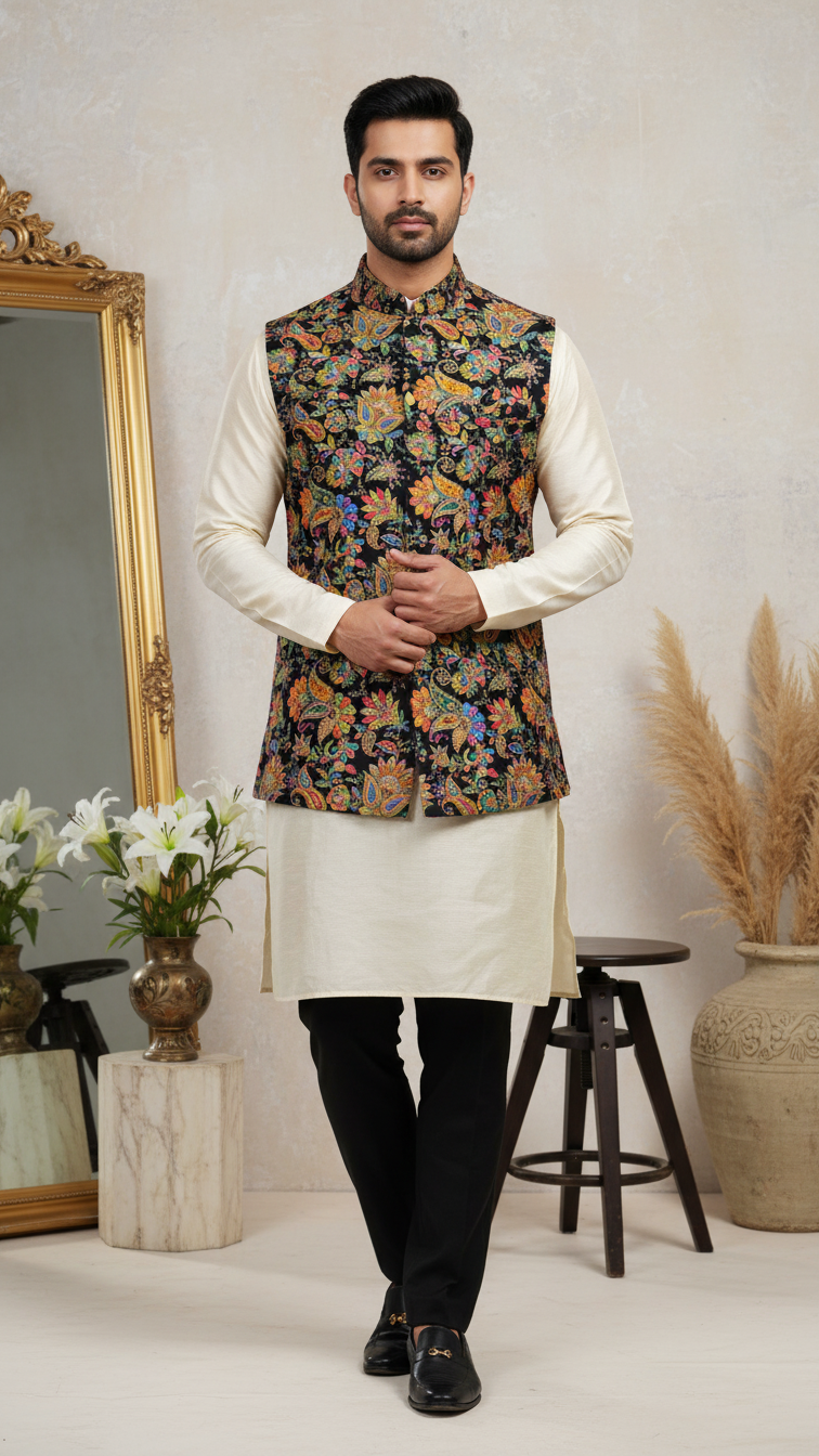 Embroidery Position Print Casual Koti Only Fabric