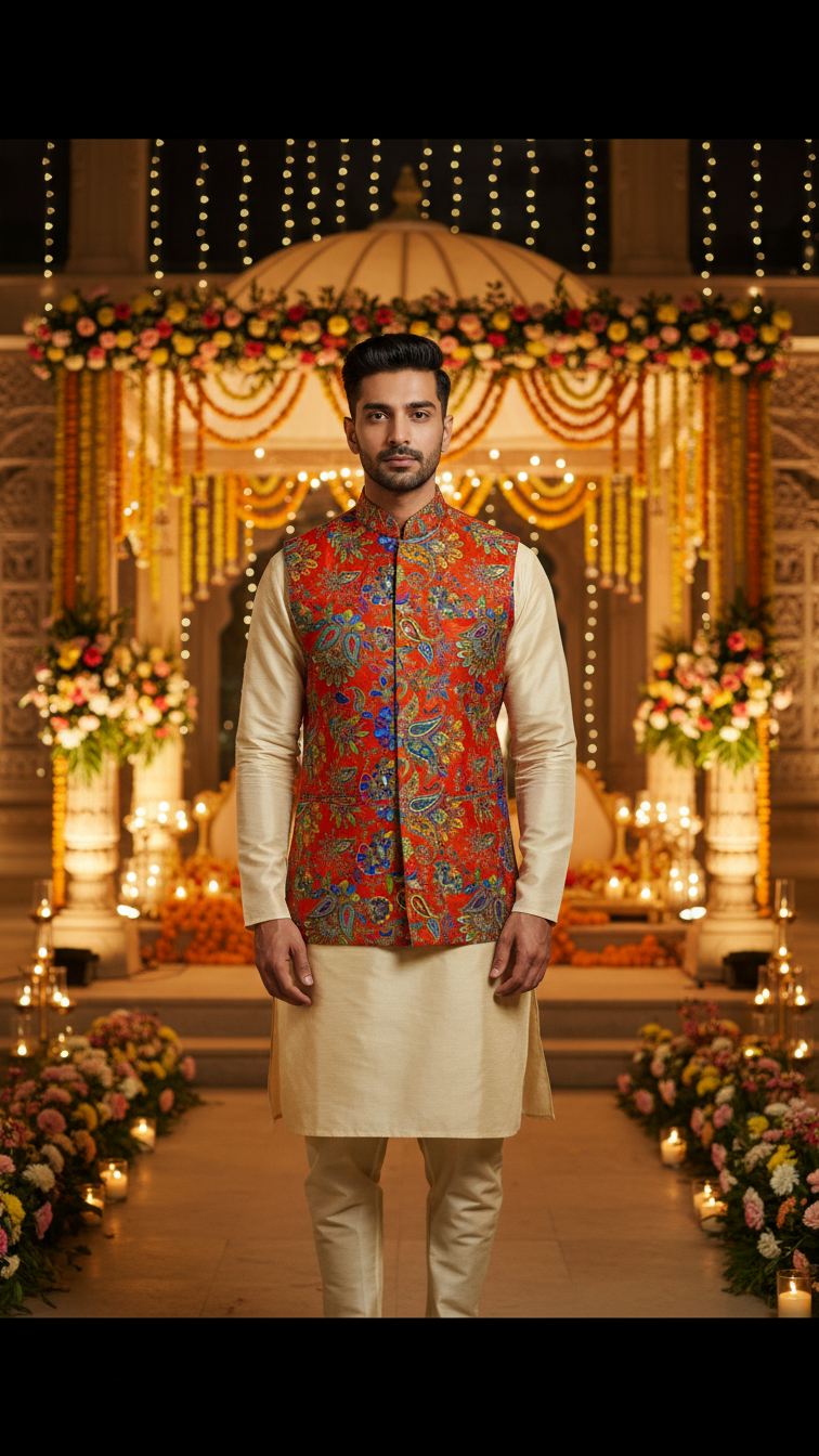 Embroidery Position Print Casual Koti Only Fabric