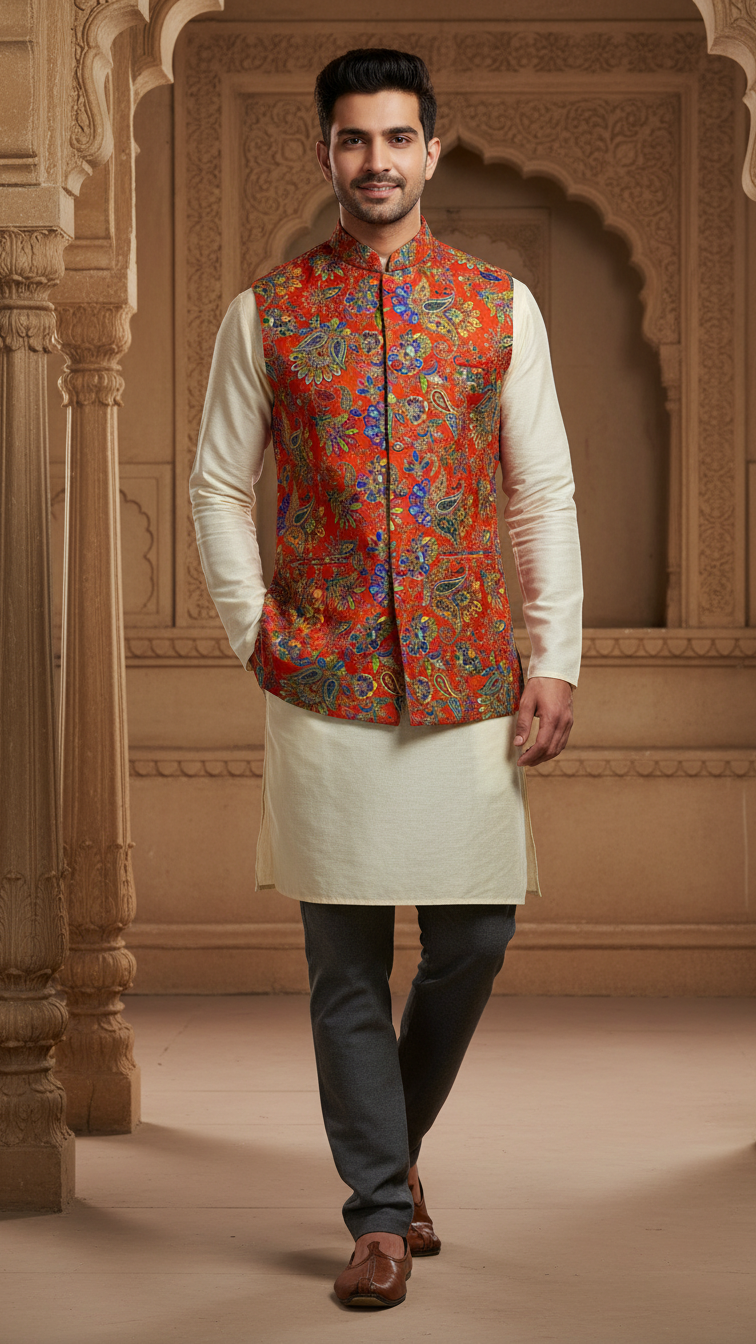 Embroidery Position Print Casual Koti Only Fabric