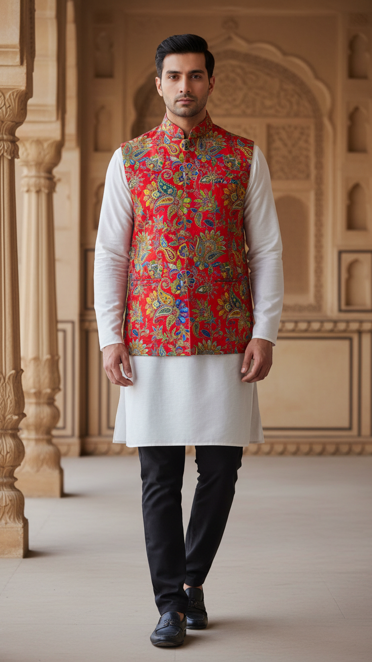 Embroidery Position Print Casual Koti Only Fabric