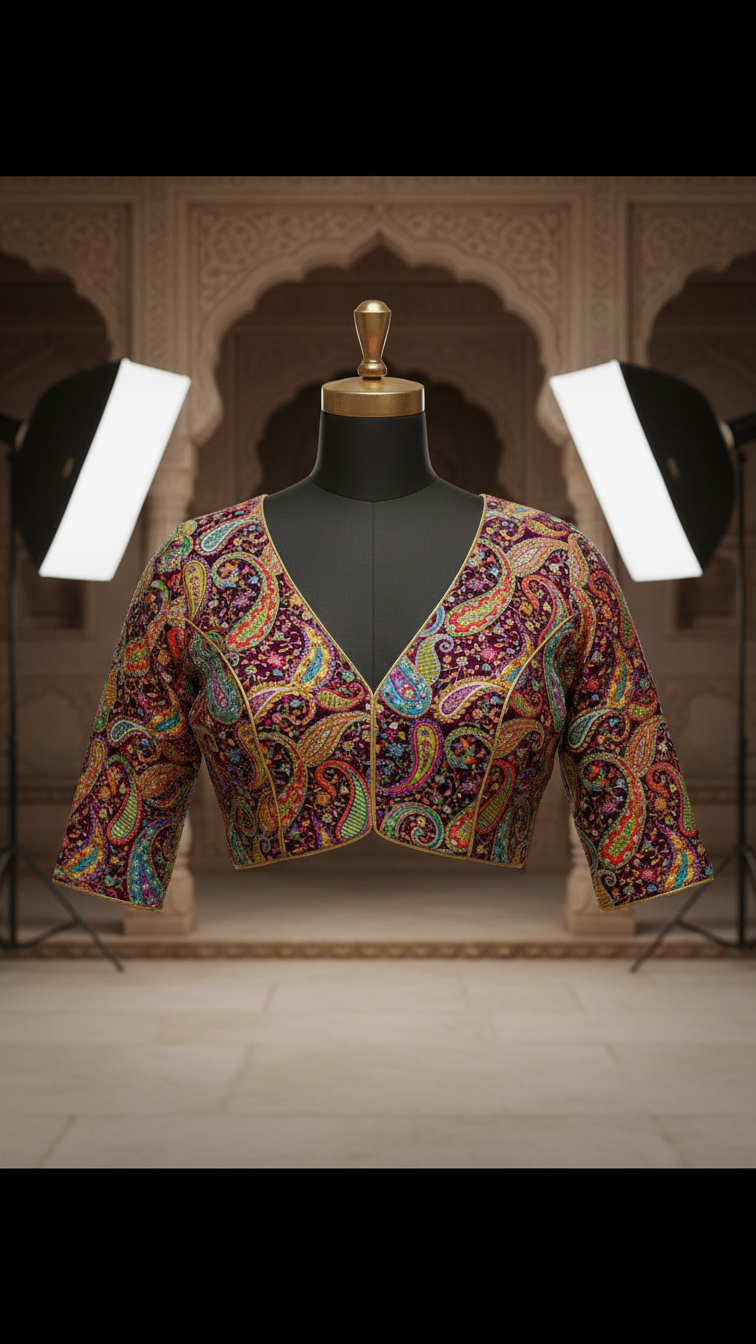 Wine colour Position Print Blouse Only Fabric