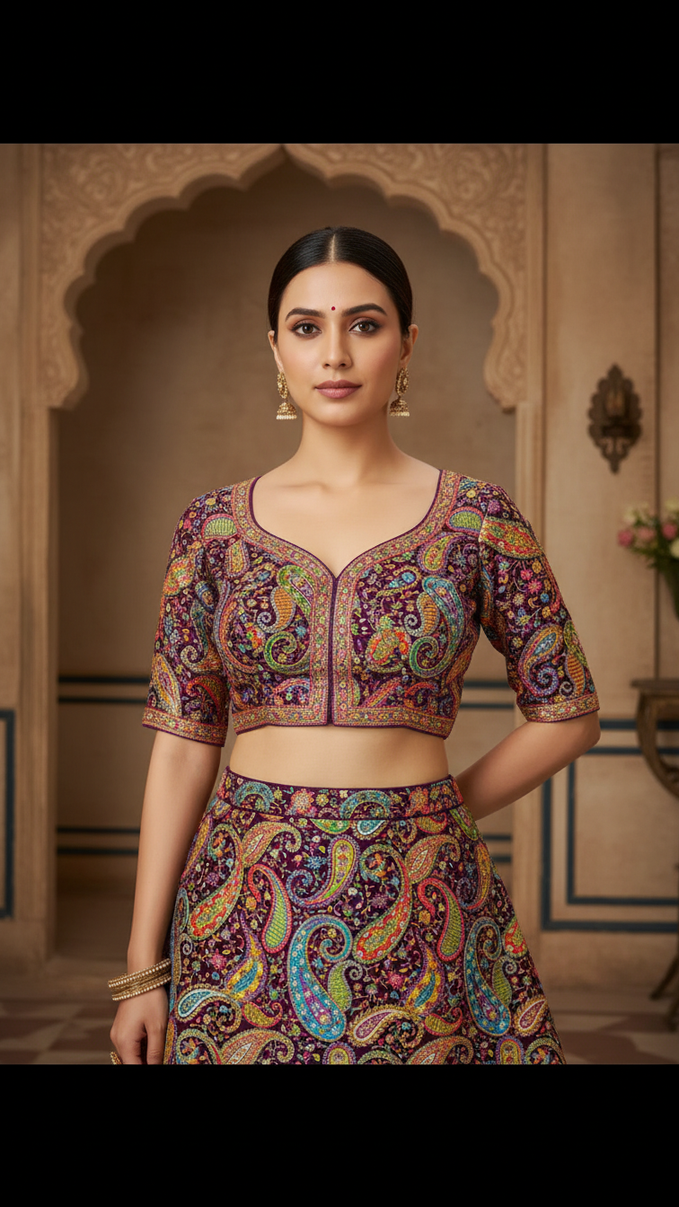 Wine colour Position Print Blouse Only Fabric