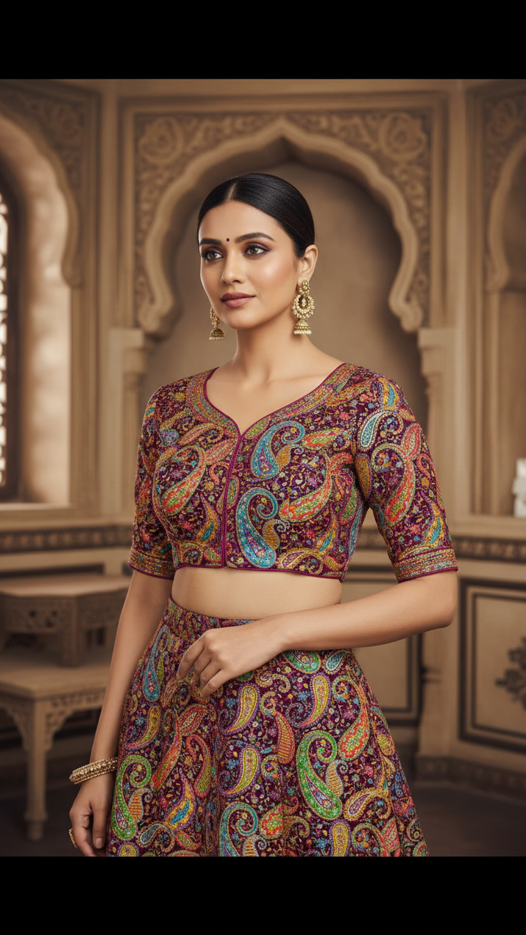 Wine colour Position Print Blouse Only Fabric