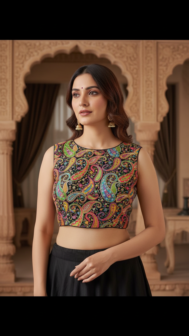 Royal Multicolour Position Print Blouse Only Fabric