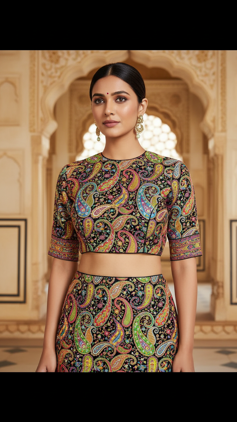 Royal Multicolour Position Print Blouse Only Fabric