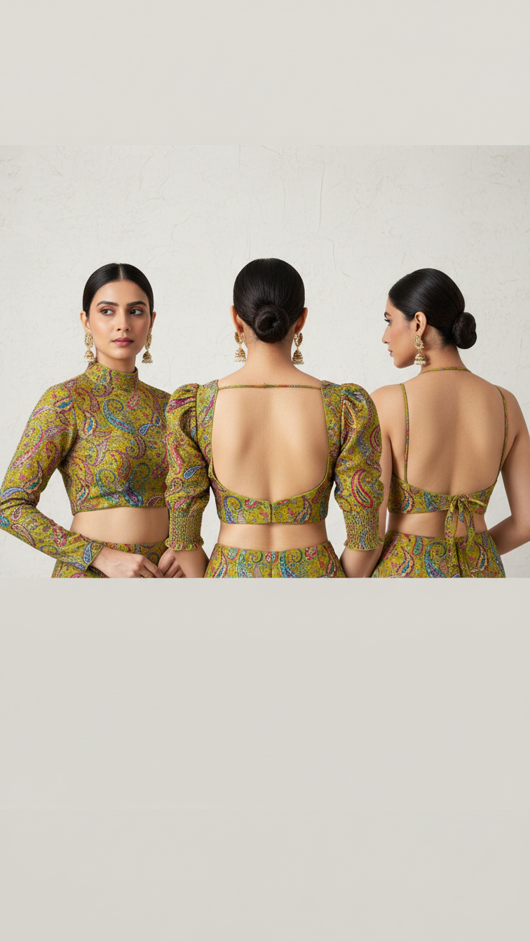 OliveGreen colour Position Print Blouse Only Fabric