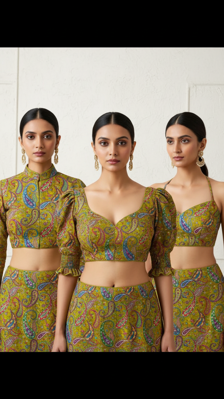 OliveGreen colour Position Print Blouse Only Fabric