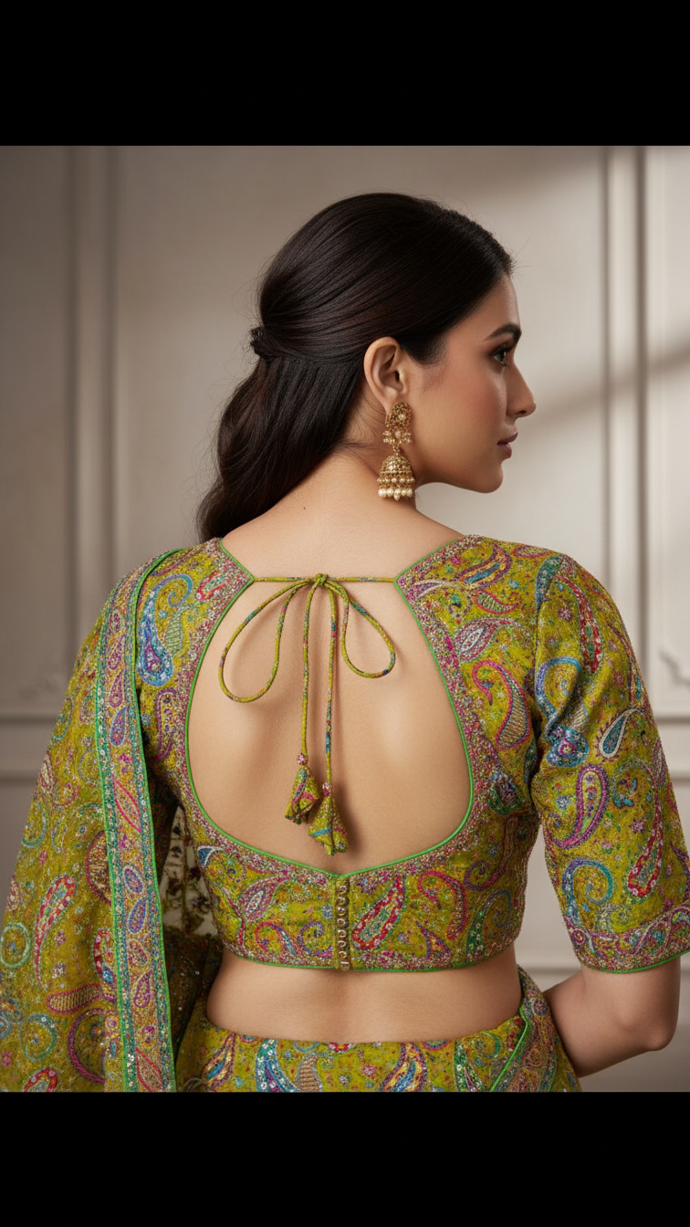 OliveGreen colour Position Print Blouse Only Fabric