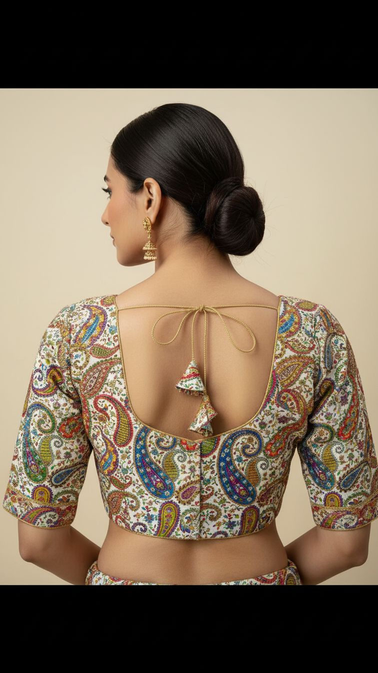 Cream colour Position Print Blouse Only Fabric