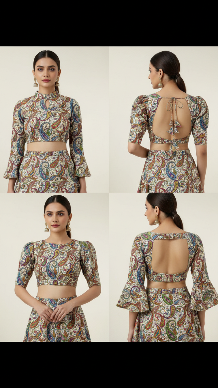 Cream colour Position Print Blouse Only Fabric