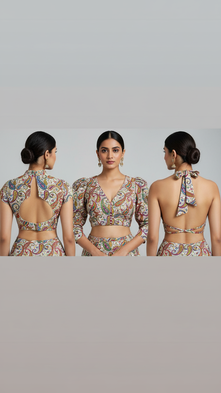 Cream colour Position Print Blouse Only Fabric