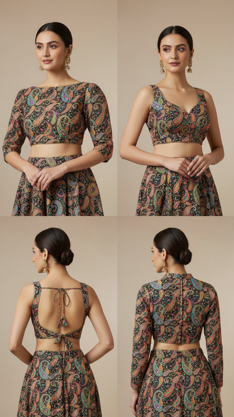 Green colour Position Print Blouse Only Fabric