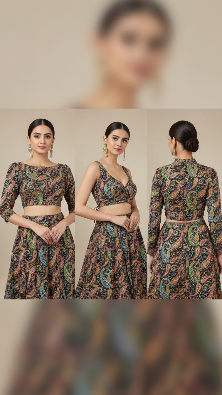 Green colour Position Print Blouse Only Fabric