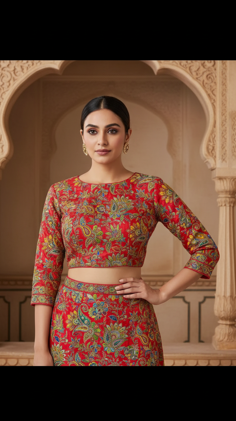 Women’s Multicolor Position Print Crepe Blouse Only Fabric