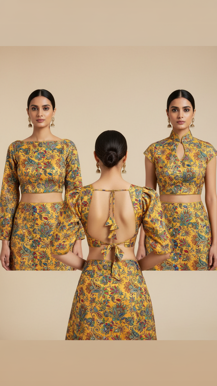Women’s Multicolor Position Print Crepe Blouse Only Fabric (MultiColour)